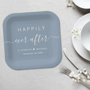 Plato De Papel Elegante Boda Dusty Blue Felices Para Siempre