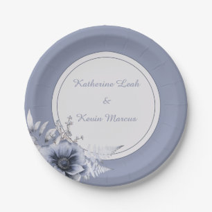 Plato De Papel Elegante Boda Dusty Blue Floral