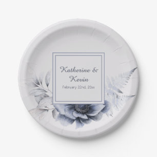 Plato De Papel Elegante Boda Dusty Blue Floral