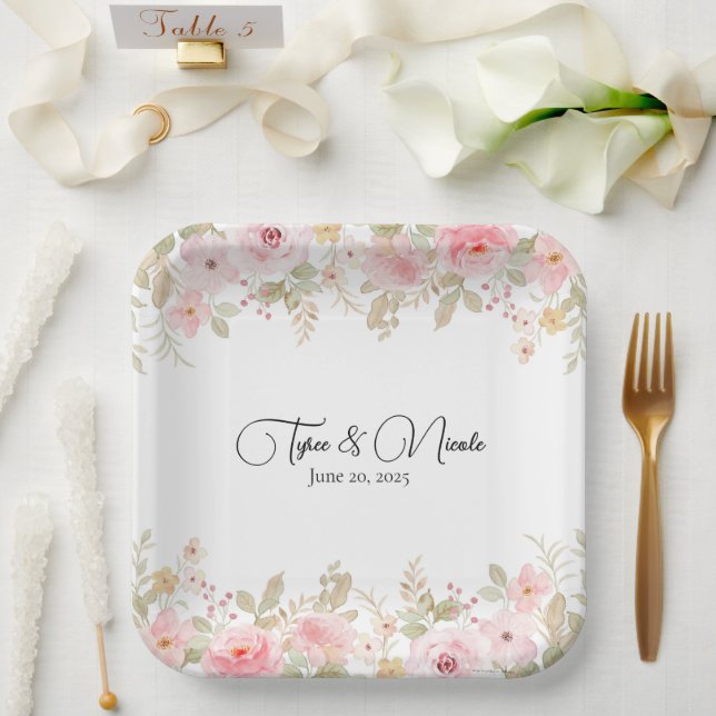 Plato De Papel Elegante Boda floral Boda personalizado (Boda)