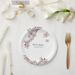 Plato De Papel Elegante Boda Floral Cherry Blossom