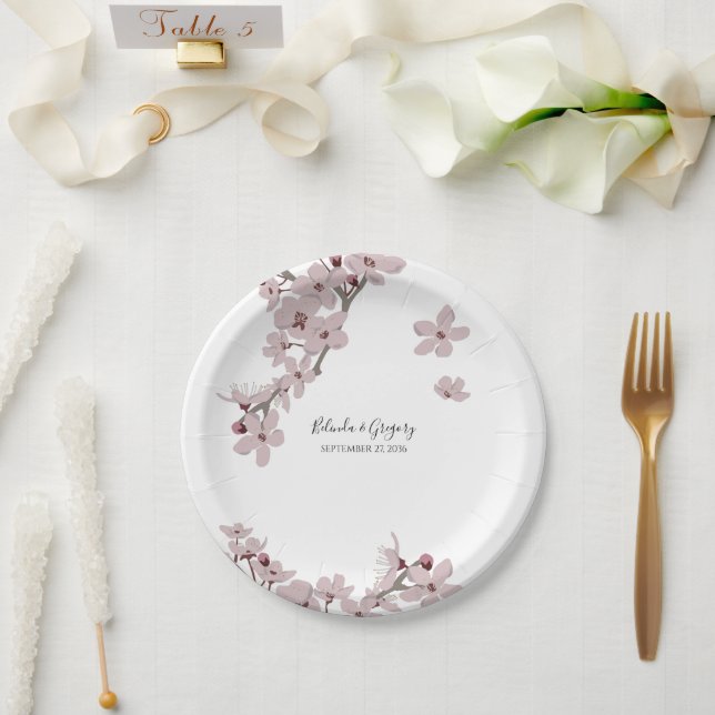 Plato De Papel Elegante Boda Floral Cherry Blossom (Boda)