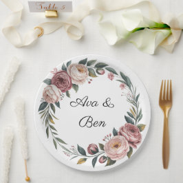 Plato De Papel Elegante Boda floral color agua rosa Rubor