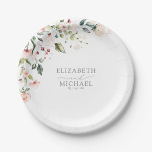 Plato De Papel Elegante Boda floral de color rosa rosa de color r