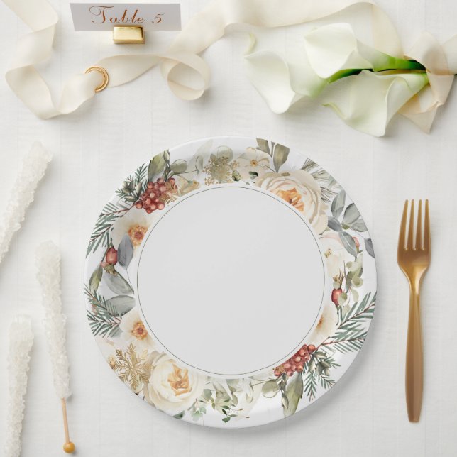Plato De Papel Elegante Boda floral de invierno (Boda)