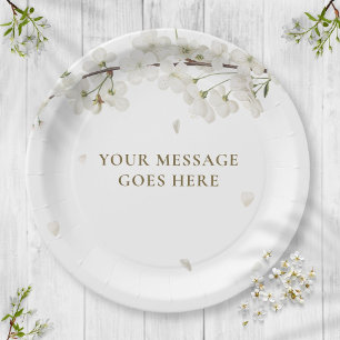 Plato De Papel Elegante boda floral preciosa flor blanca
