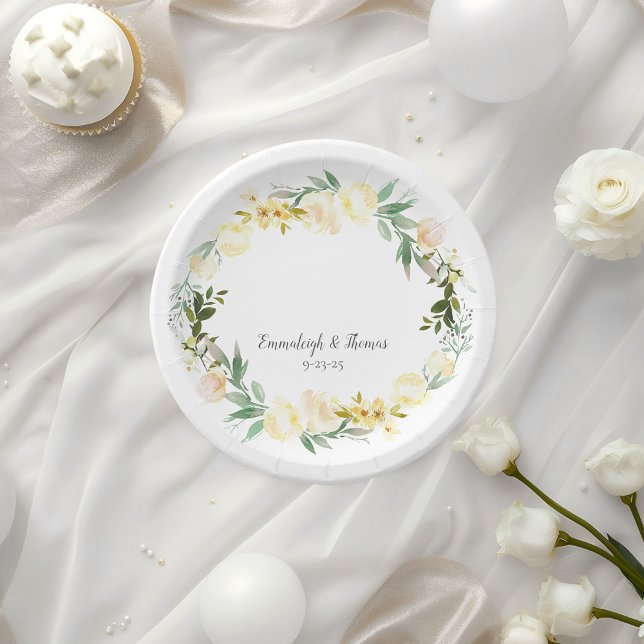 Plato De Papel Elegante Boda floral rosa blanca (Subido por el creador)