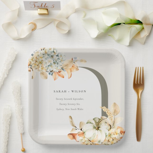 Plato De Papel Elegante Boda floral rústico del arco de calabaza  (Boda)