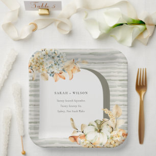 Plato De Papel Elegante Boda floral rústico del arco de calabaza 