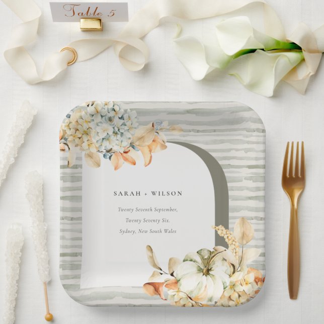 Plato De Papel Elegante Boda floral rústico del arco de calabaza  (Boda)