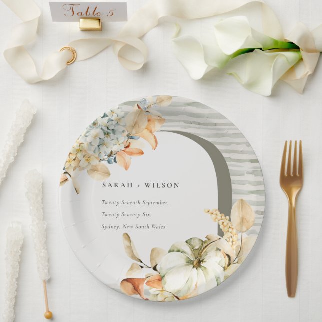 Plato De Papel Elegante Boda floral rústico del arco de calabaza  (Boda)