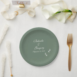 Plato De Papel Elegante Boda formal de escritura verde salada