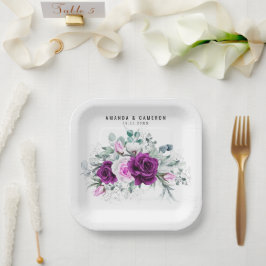 Plato De Papel Elegante Boda Geométrico Rústico Morado Rubor