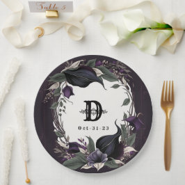 Plato De Papel Elegante Boda gótico monogramado