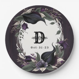 Plato De Papel Elegante Boda gótico monogramado