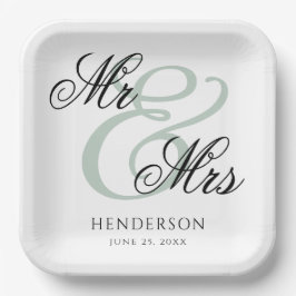 Plato De Papel Elegante Boda Minimalista de Sr. y Sra.