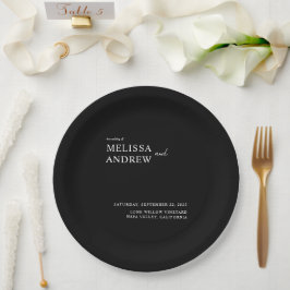 Plato De Papel Elegante Boda Minimalista negro y blanco