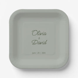 Plato De Papel Elegante Boda Minimalista Verde Salvia