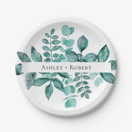 Plato De Papel Elegante Boda moderno de color verde Verde azulado
