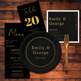 Plato De Papel Elegante Boda Moderno De Moda Negra Y Oro De Lujo