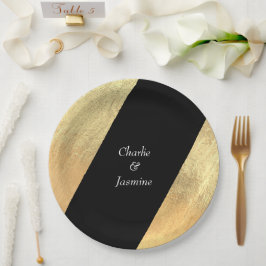 Plato De Papel Elegante Boda moderno negro y Relieve metalizado d