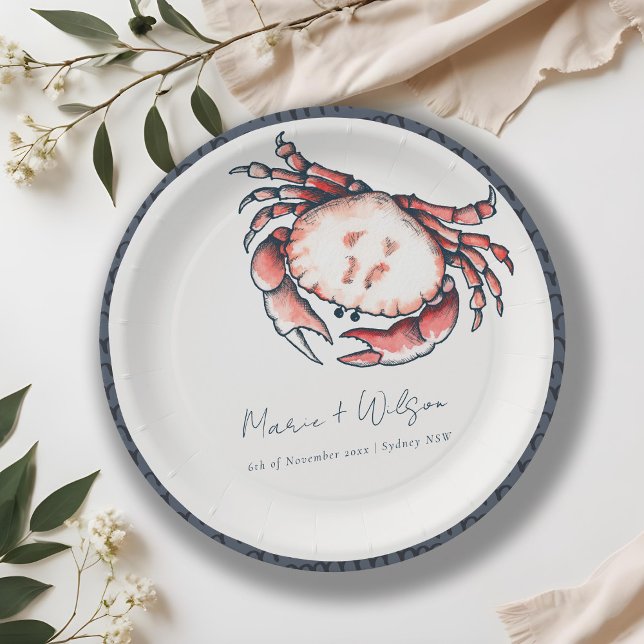 Plato De Papel Elegante Boda Náutico de la Marina Roja Subacuátic (Subido por el creador)