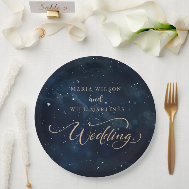 Plato De Papel Elegante Boda Noche Estrellada Celestial Boda  (Boda)
