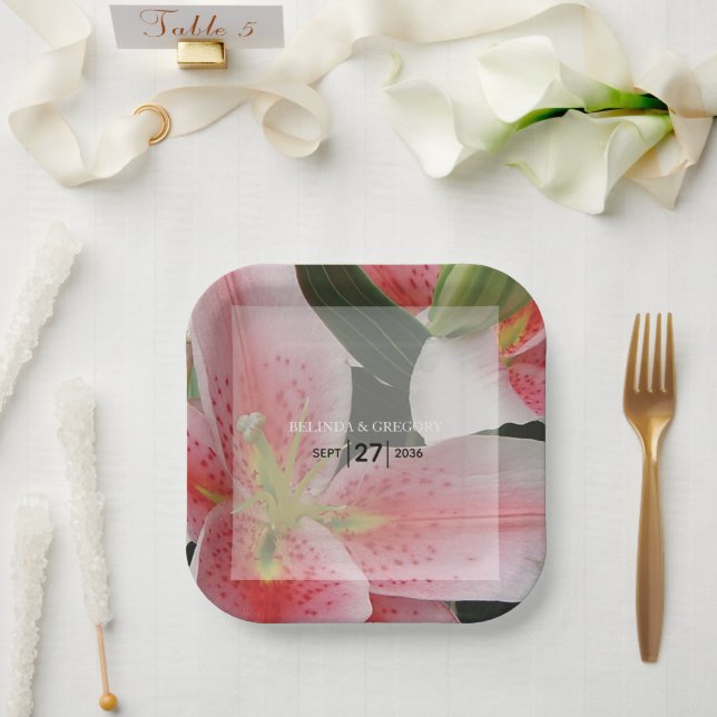 Plato De Papel Elegante Boda Oriental Lilies (Boda)