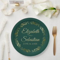 Elegante Boda Ornate Border Emerald Green & Gold