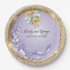 Plato De Papel Elegante Boda personalizable Gold Purple