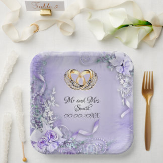 Plato De Papel Elegante Boda personalizable púrpura