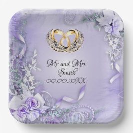 Plato De Papel Elegante Boda personalizable púrpura