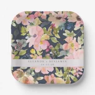 Plato De Papel Elegante Boda personalizada con acuarela de color