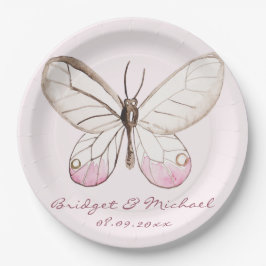 Plato De Papel Elegante Boda personalizado de mariposa rosa