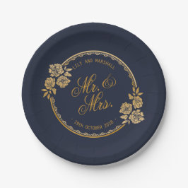 Plato De Papel Elegante Boda personalizado Gold| Placa de papel