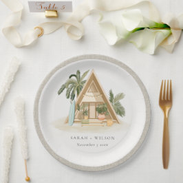 Plato De Papel Elegante Boda Rústico Tropical Palm Beach Shack