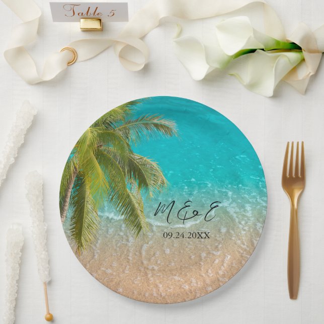 Plato De Papel Elegante Boda Tropical Beach (Boda)