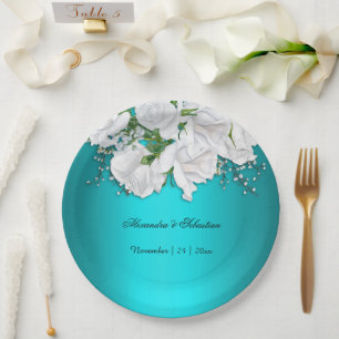 Plato De Papel Elegante Boda Turquesa Floral