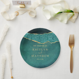 Plato De Papel Elegante Boda Turquesa & Gold Agate