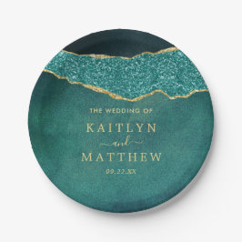 Plato De Papel Elegante Boda Turquesa & Gold Agate