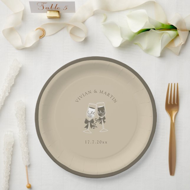 Plato De Papel Elegante Boda verde arena (Boda)