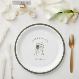 Plato De Papel Elegante Boda verde de madera de oliva