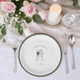 Plato De Papel Elegante boda verde de madera de olivo