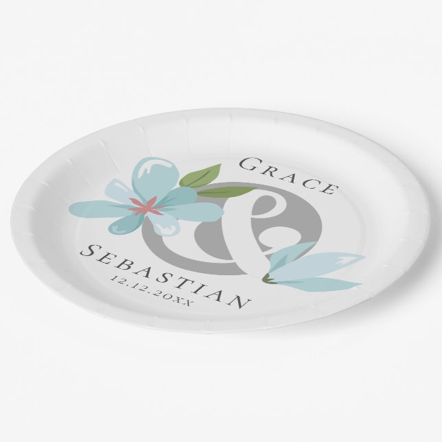 Plato De Papel Elegante Boda y Ampersor Floral (Angular)