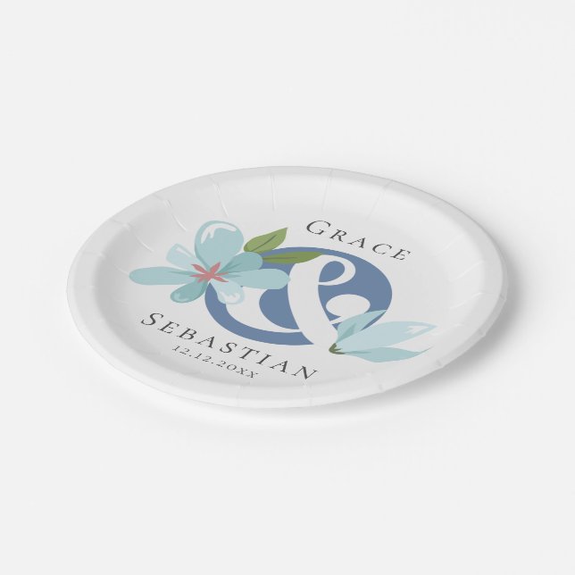 Plato De Papel Elegante Boda y Ampersor Floral (Angular)