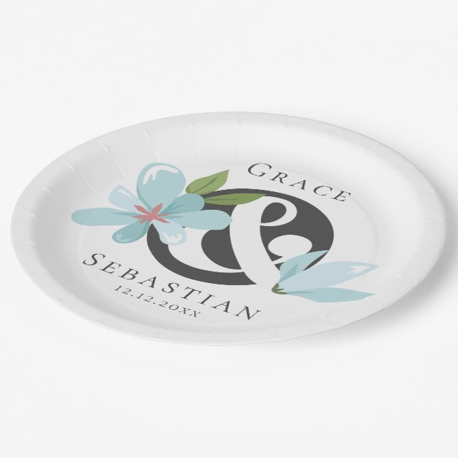 Plato De Papel Elegante Boda y Ampersor Floral (Angular)