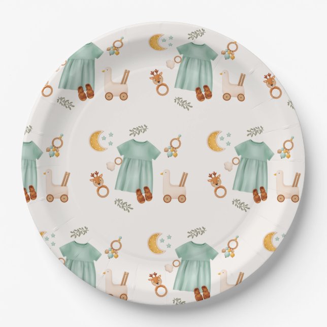 Plato De Papel Elegante Boho Baby Clothes Baby Shower (Anverso)