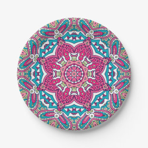 Plato De Papel Elegante boho festivo Patrón continuo colorido