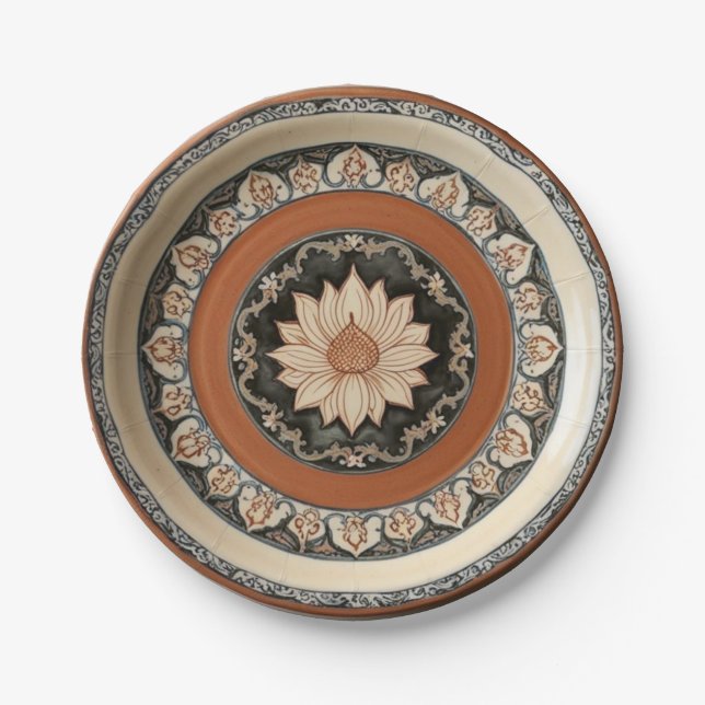 Plato De Papel Elegante Boho flor silvestre Floral Patrón Cerámic (Anverso)