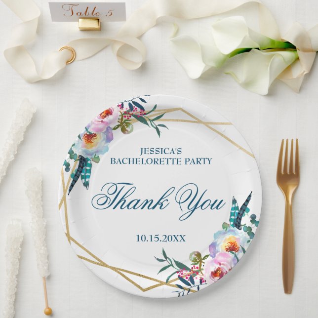 Plato De Papel Elegante Boho Floral Bachelorette Party (Boda)